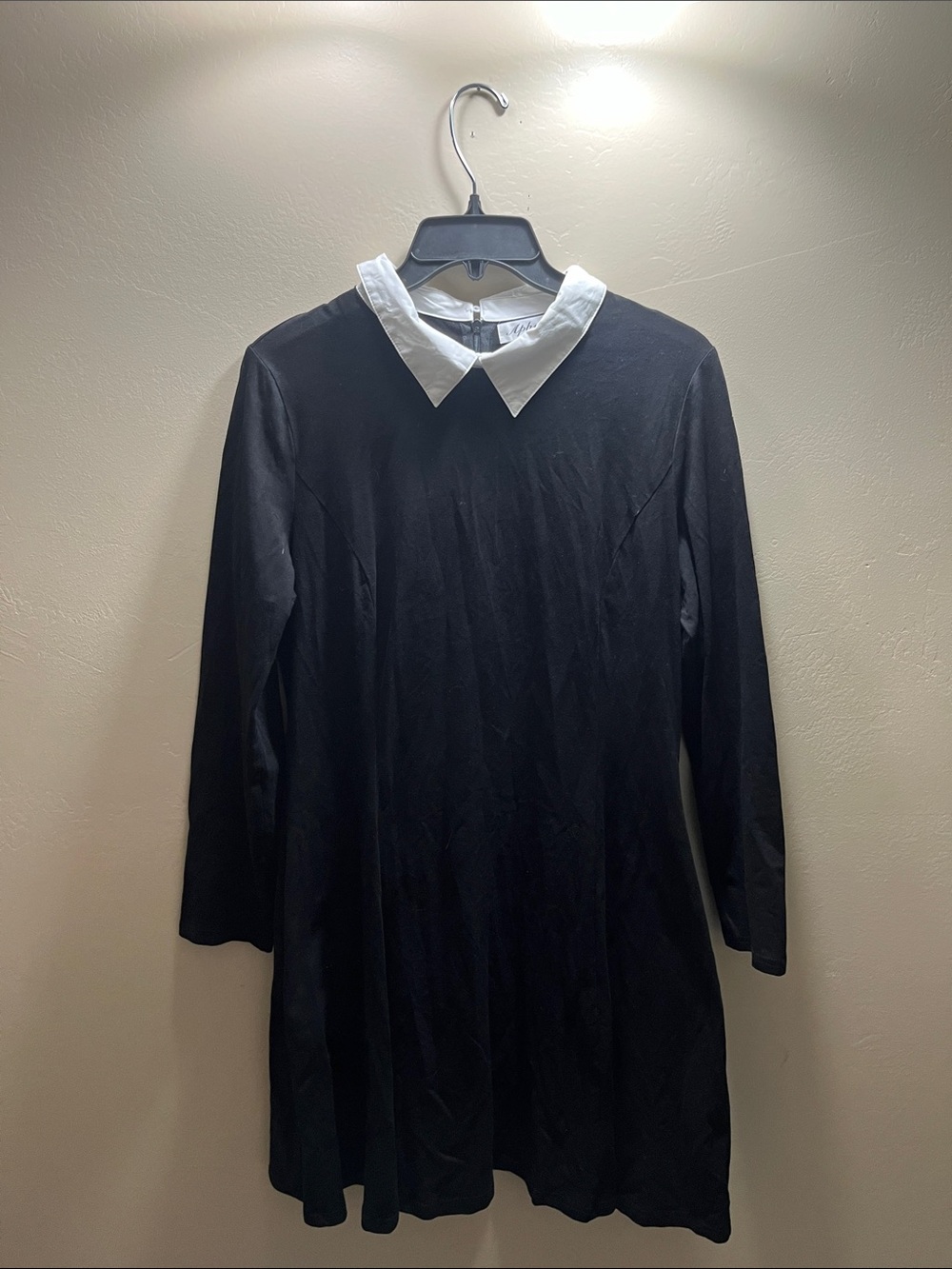 Black Long-Sleeve Dress with White Collar